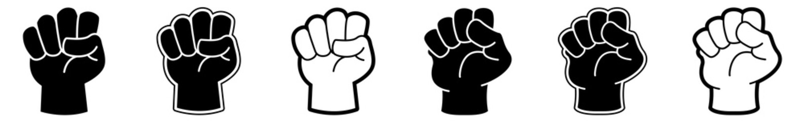 Fist Icon Power Fist Strength Set | Fists Icon Raised Vector Illustration Logo | Happy Fist Clenched Fist Icon Isolated Collection