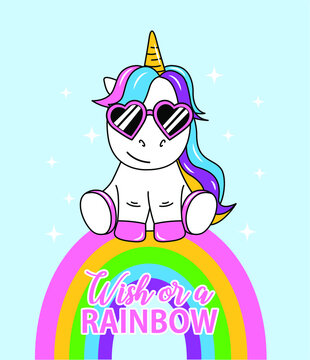 unicornio sentado en arcoíris 