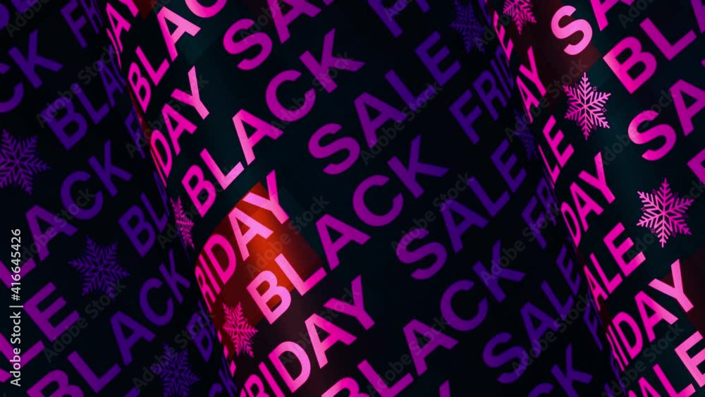 Poster black friday sale purple text word tube rotating animation seamless loop background. 4k 3d rendering
