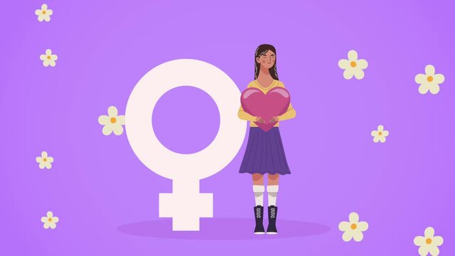 happy womens day card with girl and female gender symbol