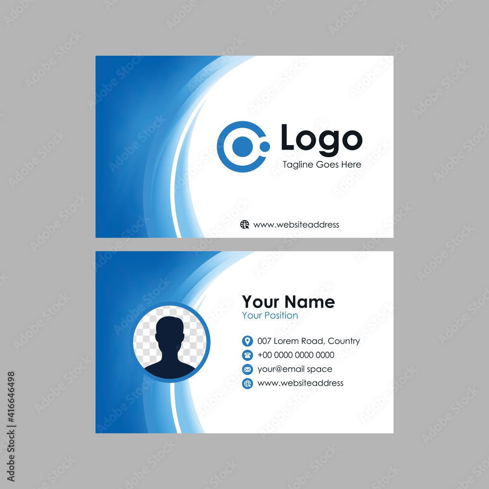 Aufkleber clean smooth business card with blue curvy mesh gradient background design, professional stylish nam