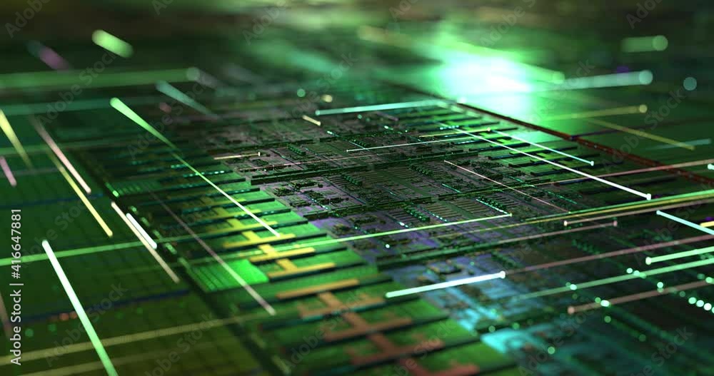 Poster die shot, silicon wafer technology background. abstract application code moving in a cyberspace. dat