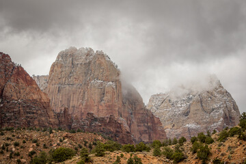 Snow Capped Mountains at Zion National Park Utah