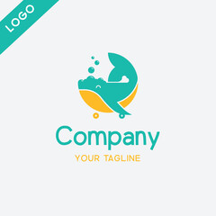Skateboard whale logo, children's toy-themed logo with a mascot or a skateboarding whale logo is suitable for businesses in the field of children's toys