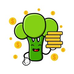 cute broccoli cartoon mascot character funny expression