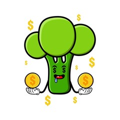 cute broccoli cartoon mascot character funny expression
