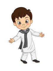 Cartoon happy Indian boy in traditional costume
