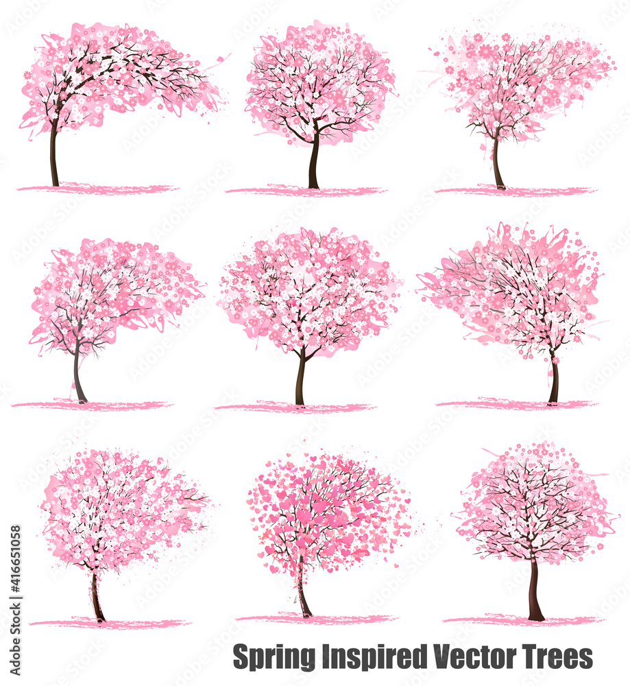 Aufkleber big set of spring inspired vector trees.