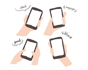 Obraz na płótnie Canvas 手書き風のスマホを持つ手のイラスト　Illustration of a hand holding a handwritten smartphone