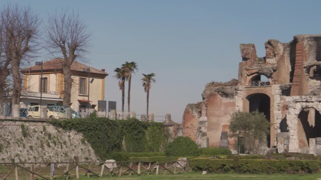 Panning of the Roman amphitheater in the city of Santa Maria Capua Vetere in Italy