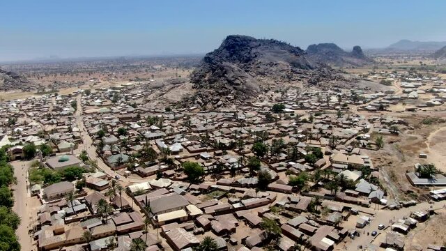 A panoramic aerial view of Dass City in the rugged highlands of North Central Nigeria