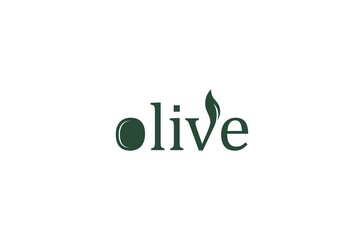 olive logo with natural olive seed illustration on white background