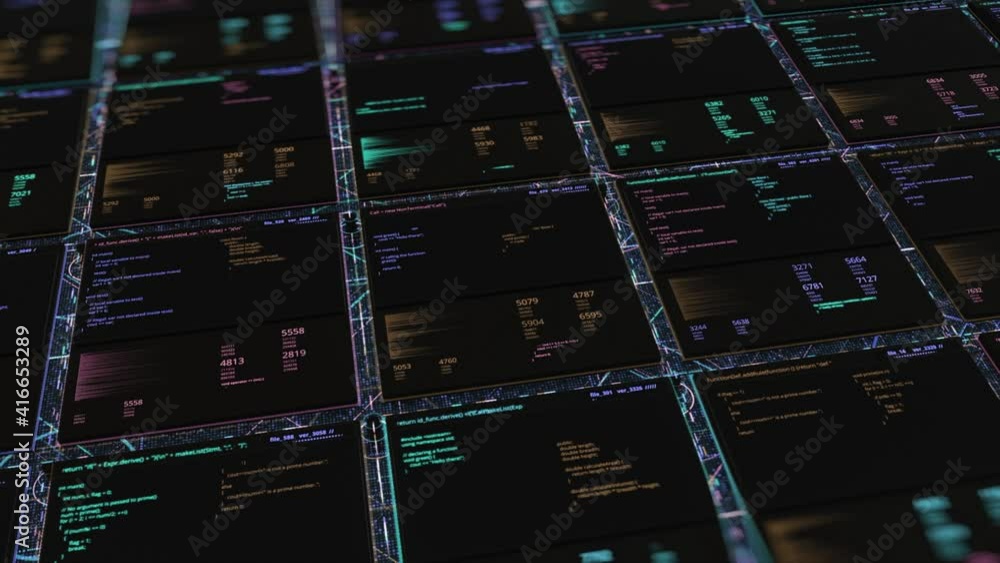 Poster complex technology with abstract data blocks, seamless loop. animation. internet, artificial intelli