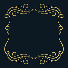 Golden swirl frame on dark background with text space. - Vector.