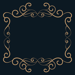 Golden swirl frame on dark background with text space. - Vector.
