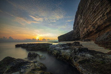 sunset on the coast of island