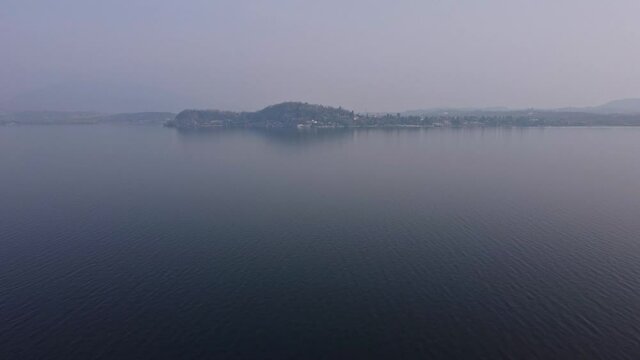 Aerial view of Major lake, Ranco, Italy