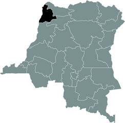 Black location map of the Congolese Sud-Ubangi province inside gray map of the Democratic Republic of the Congo