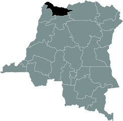 Black location map of the Congolese Nord-Ubangi province inside gray map of the Democratic Republic of the Congo
