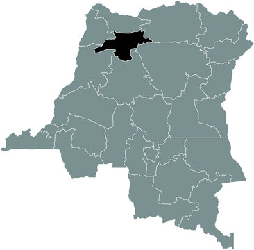 Black location map of the Congolese Mongala province inside gray map of the Democratic Republic of the Congo