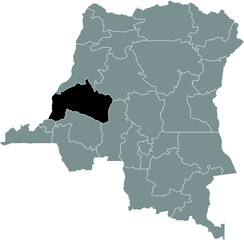 Black location map of the Congolese Mai-Ndombe province inside gray map of the Democratic Republic of the Congo