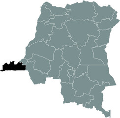 Black location map of the Congolese Kongo Central province inside gray map of the Democratic Republic of the Congo
