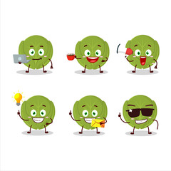 Brussels sprouts cartoon character with various types of business emoticons