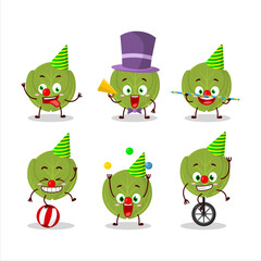 Cartoon character of brussels sprouts with various circus shows