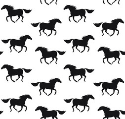 Vector seamless pattern of flat horse silhouette isolated on white background