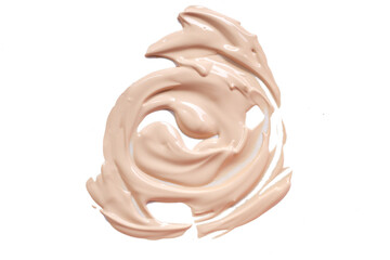 Close up of smear foundation texture.Isolated on white background.