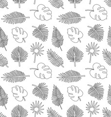 Vector seamless pattern of hand drawn doodle sketch palm leaves isolated on white background