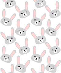 Vector seamless pattern of flat hand drawn doodle colored rabbit bunny face isolated on white background