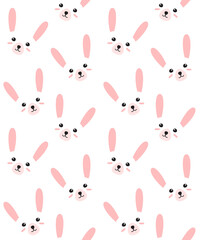 Vector seamless pattern of flat hand drawn doodle rabbit bunny face isolated on white background