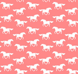 Vector seamless pattern of white flat horse silhouette isolated on pink background