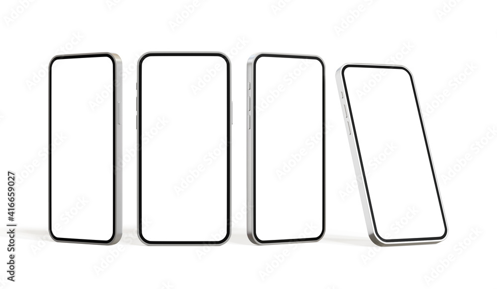 Wall mural mock-up smart phone collection empty screen front view empty screen isolated on the white background
