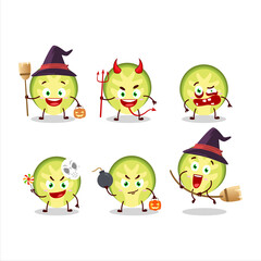 Halloween expression emoticons with cartoon character of slice of brussels sprouts