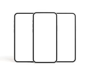 Mock-up smart phone empty screen front view empty screen isolated on the white background. 3d illustration.