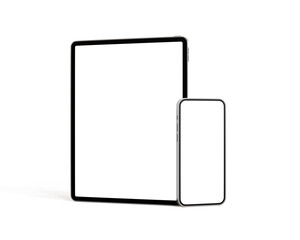 Tablet and smartphone isolated on white background. 3d illustration.