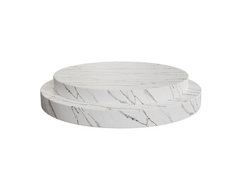White marble cylinder podium for product showing isolate on white background. 3d rendering.