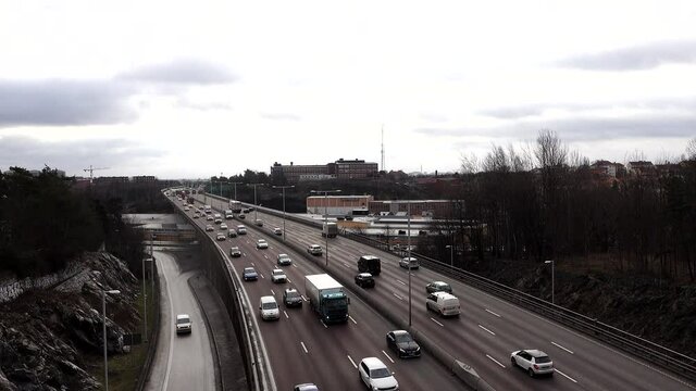 Stockholm, Sweden  Traffic on the elevated north to south E4 highway 