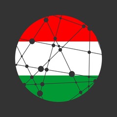 Flag of Hungary. Round shape. Connected lines with dots.