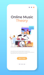 arab man playing drums while watching video lessons with arabic teacher in web browser window online music theory concept vertical copy space vector illustration