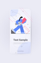 woman holding plastic debit or credit card payment digital transaction money transfer online shopping concept vertical full length copy space vector illustration