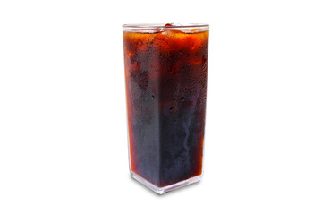 Iced coffee in trasparent glass isolated on white background.