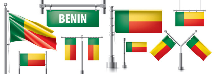 Vector set of the national flag of Benin in various creative designs