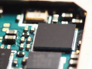 Close up shoot of Surface Mount Device (SMD) parts such as IC, micro chips, processors, led,...