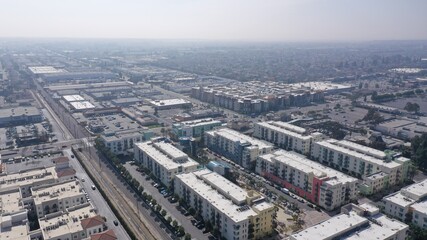Fototapeta na wymiar Aerial View of city landscape in Orange County, California 