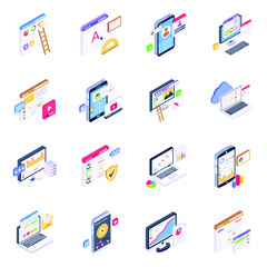 
Pack of Web and Mobile Technology Isometric Icons 

