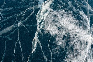 Ice patterns on Lake Baikal. Siberia, Russia. Texture.