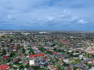 Panoramic aerial view of Broadmeadows Houses roads and parks in Melbourne Victoria Australia